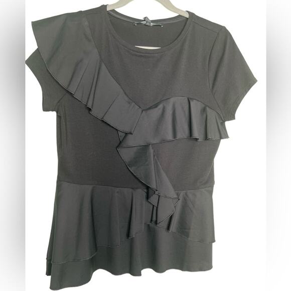WHBM Black Ruffles Peplum Blouse Size M - Picture 3 of 11